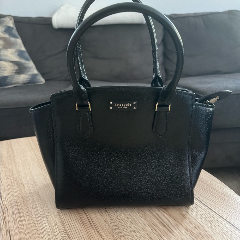 kate spade Black Pebbled Leather Satchel with Gold Hardware